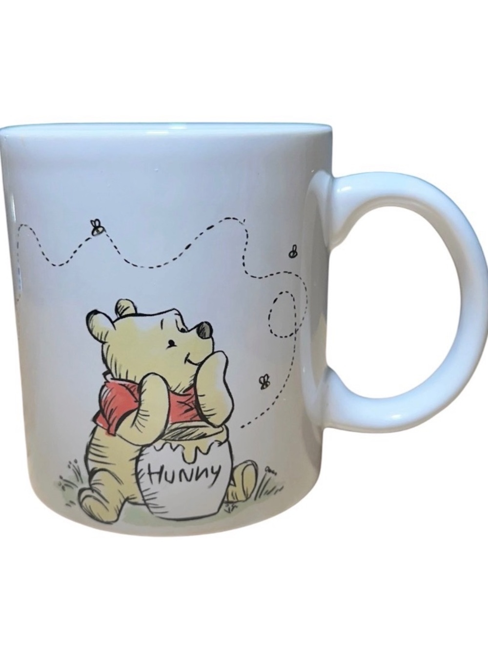 Disney White Winnie the Pooh 'Hunny' Ceramic Mug with Red Shirt Accents